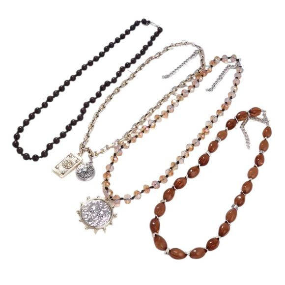 New Zara 4pc Layered Beaded Coin Necklace Set with Black, Brown, and Gold Tones - Picture 6 of 11